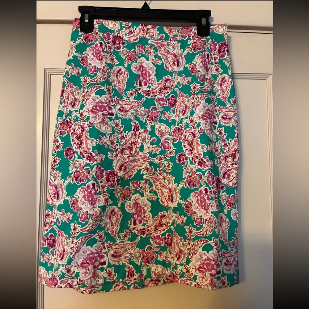J. Crew Floral Paisley Pencil Skirt - Green and Pink size 12